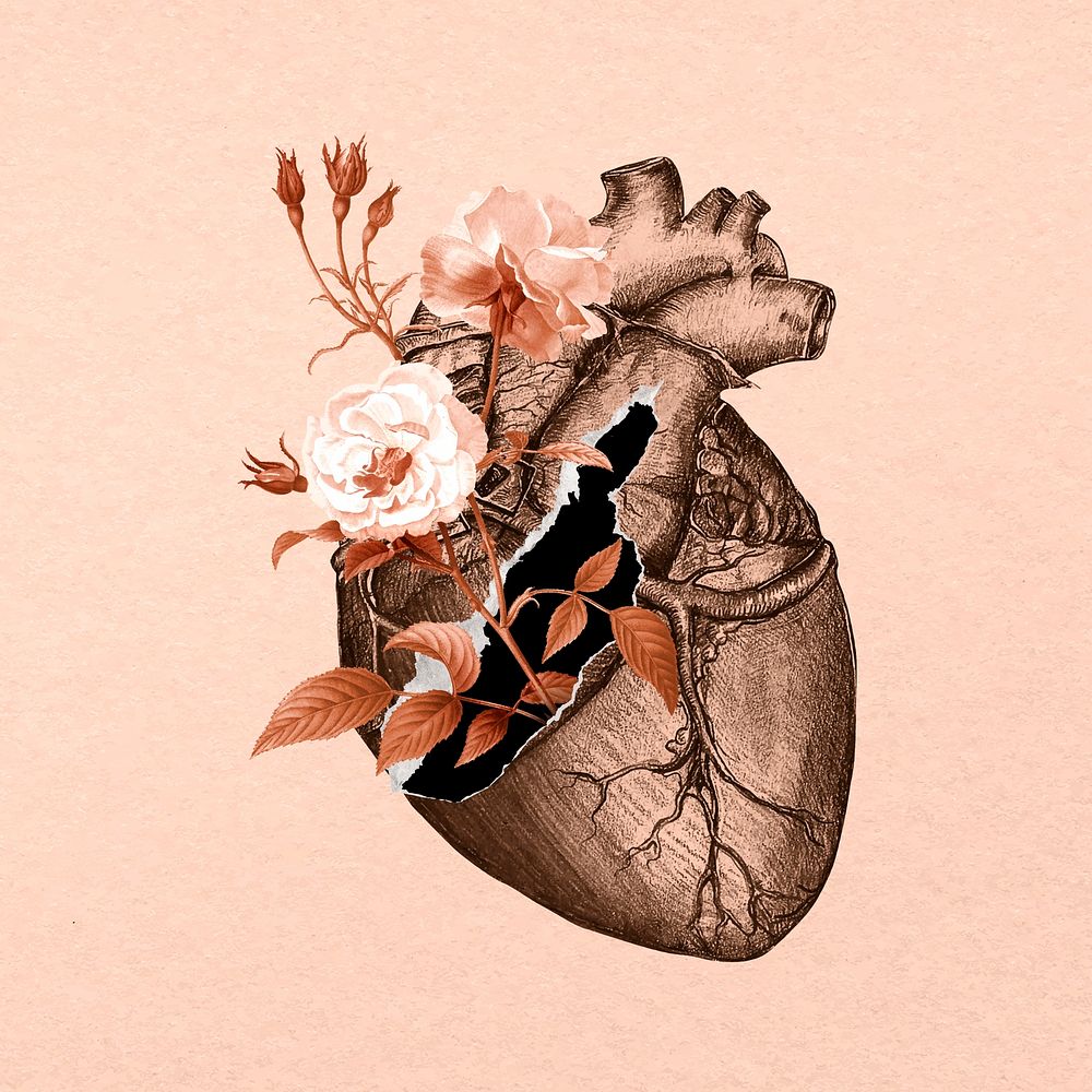 Beautiful floral heart clip art, mental health design vector