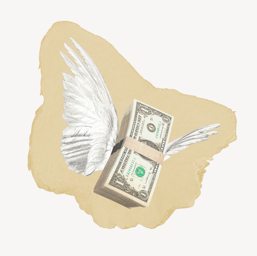 Flying money, ripped paper collage element