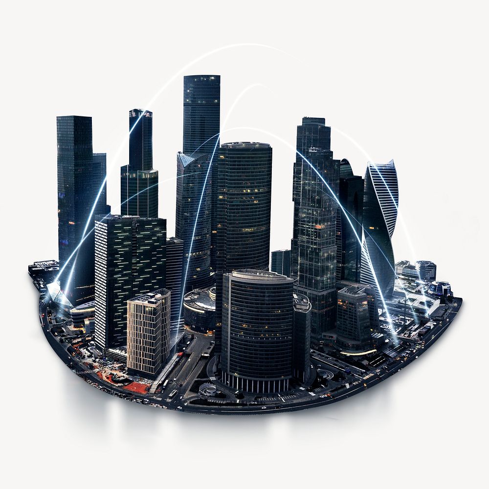 Online city, smart technology, cityscapes background psd