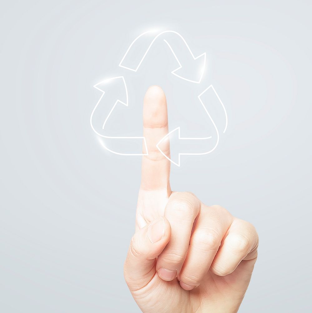 Recycle symbol, hand selecting sustainability 