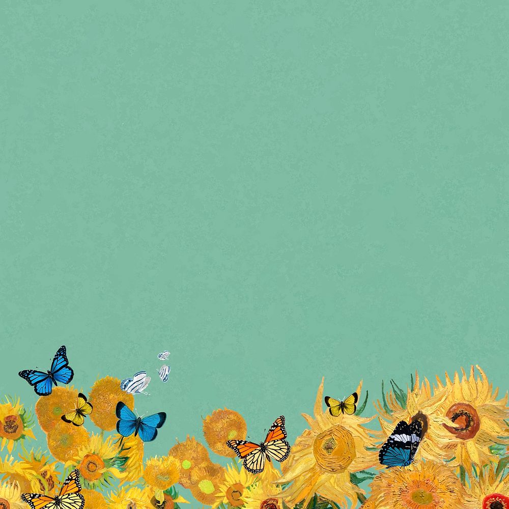 Sunflower green border background, vintage artwork remixed by rawpixel vector