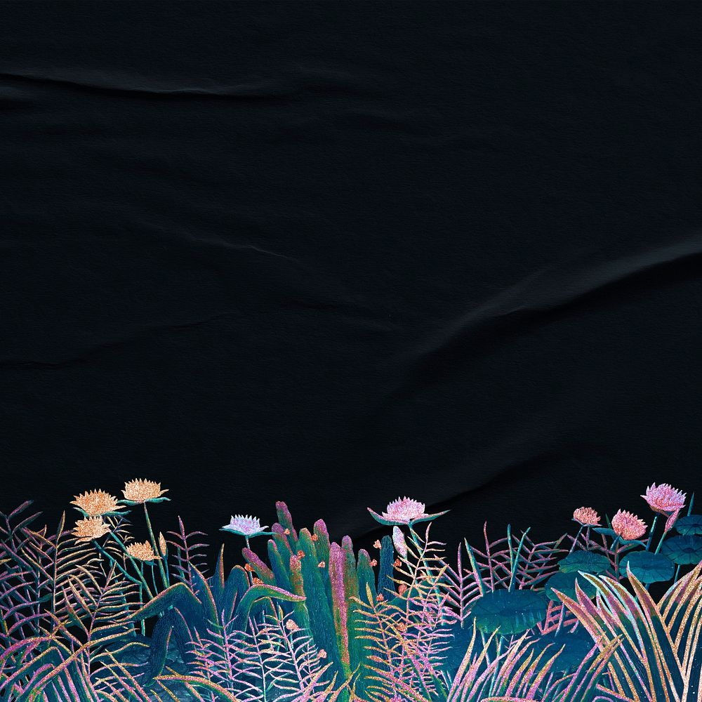 Flower border background, Henri Rousseau's artwork remixed by rawpixel