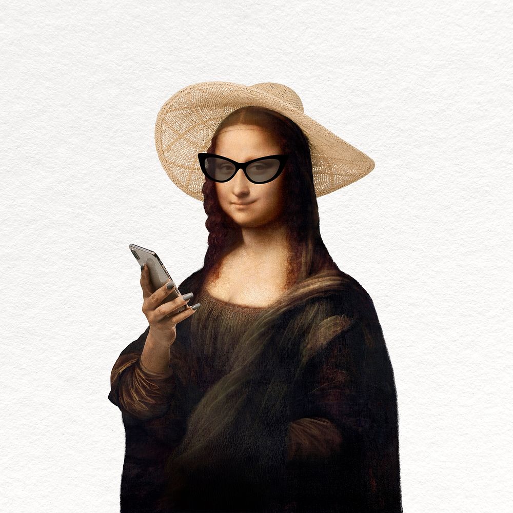 Modern Mona Lisa using phone, Da Vinci's artwork remixed by rawpixel