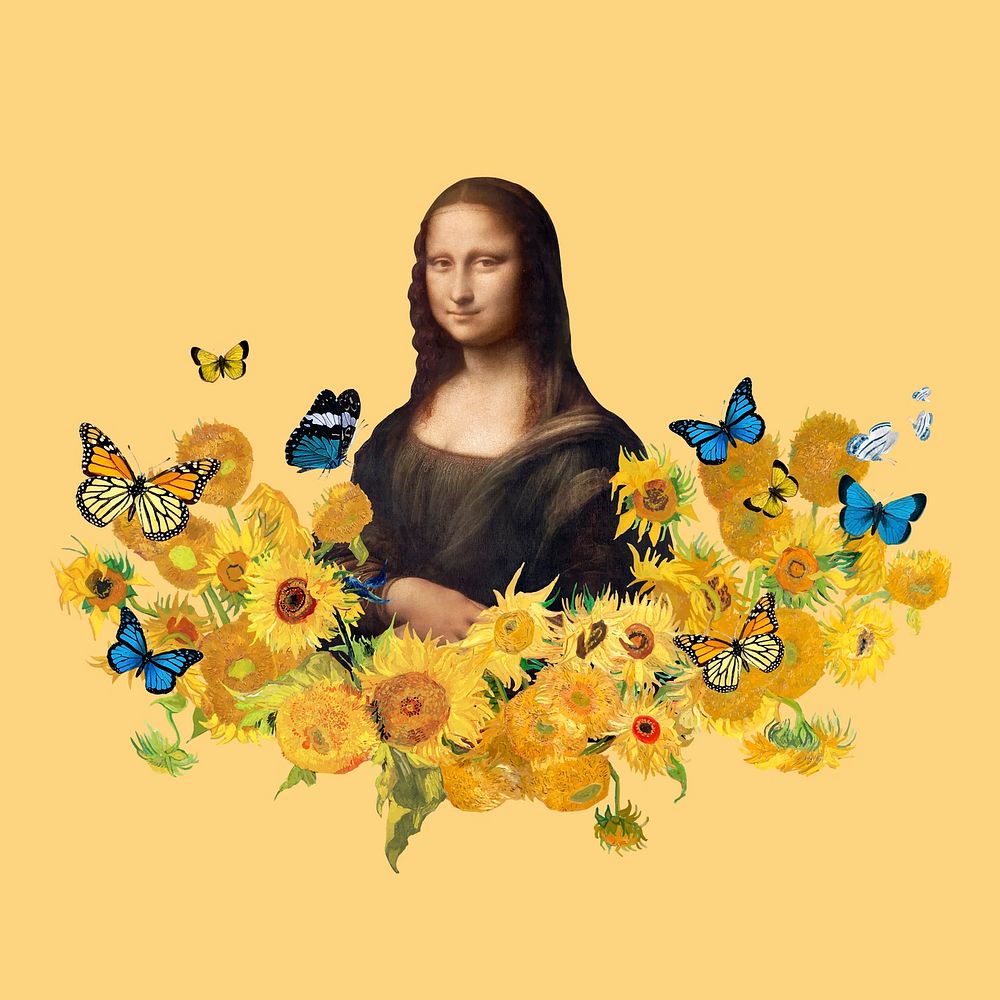 Mona Lisa sunflower background, Da Vinci's famous painting remixed by rawpixel vector