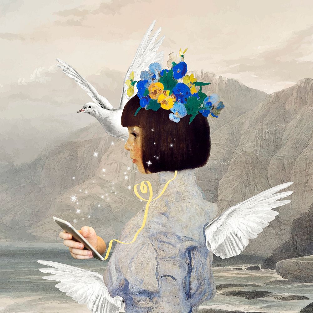 Angel mixed media, Gustav Klimt's artwork remixed by rawpixel vector