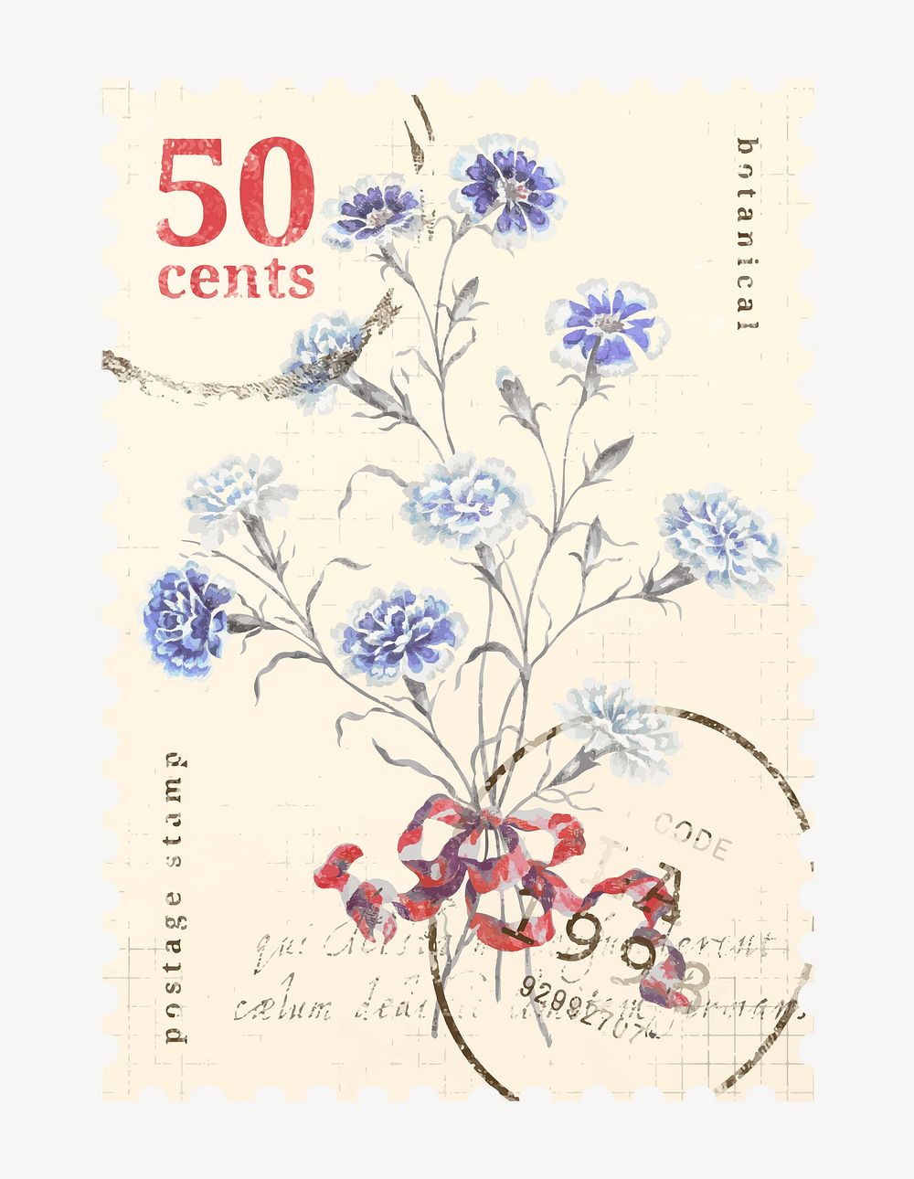 Flower postage stamp illustration, vintage graphic vector