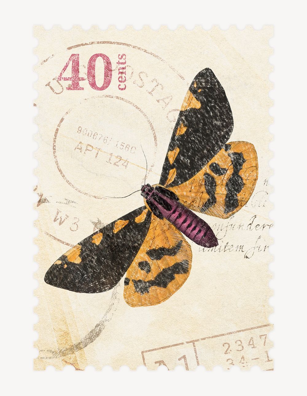Butterfly postage stamp graphic, aesthetic illustration