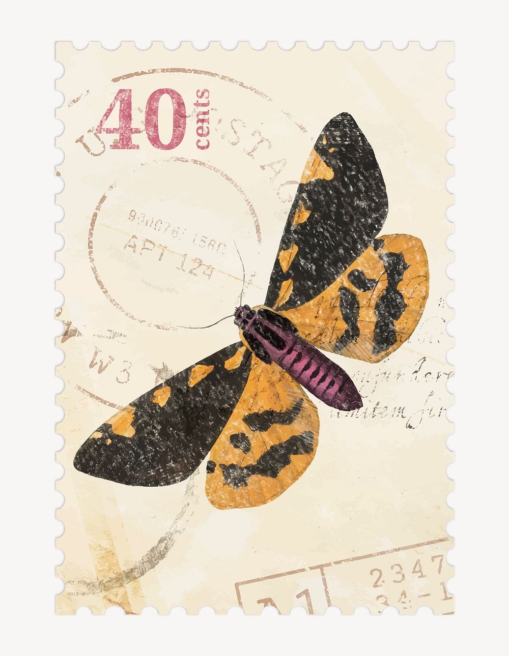 Butterfly postage stamp graphic, aesthetic illustration vector