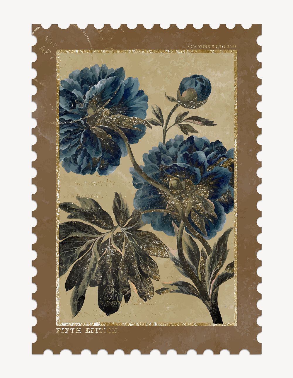 Flower postage stamp illustration, vintage graphic vector