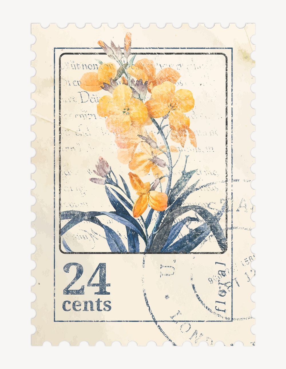 Flower postage stamp illustration, vintage graphic vector