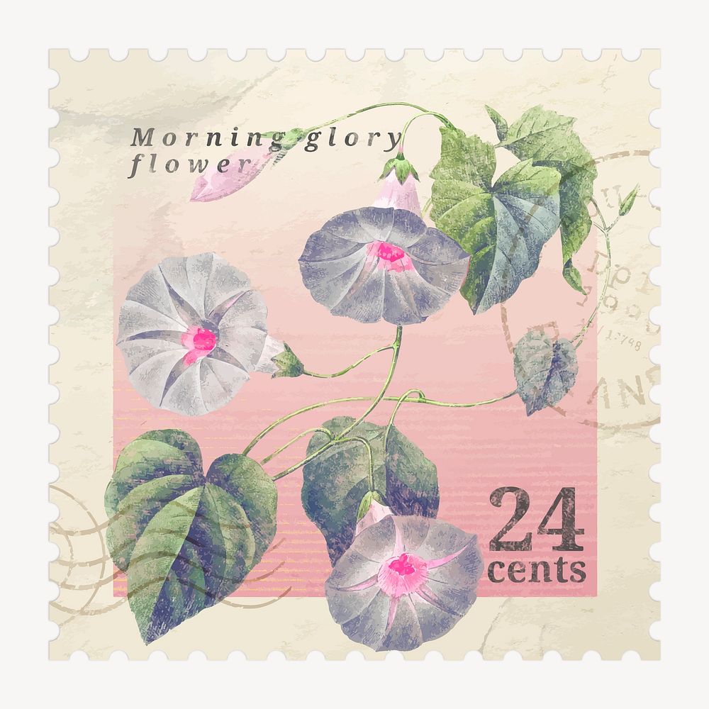 Ephemera flower postage stamp graphic, aesthetic illustration vector