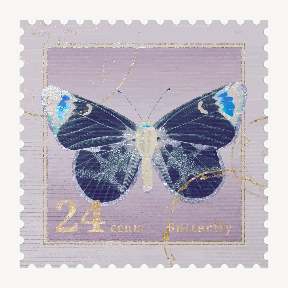 Butterfly postage stamp graphic, aesthetic illustration vector