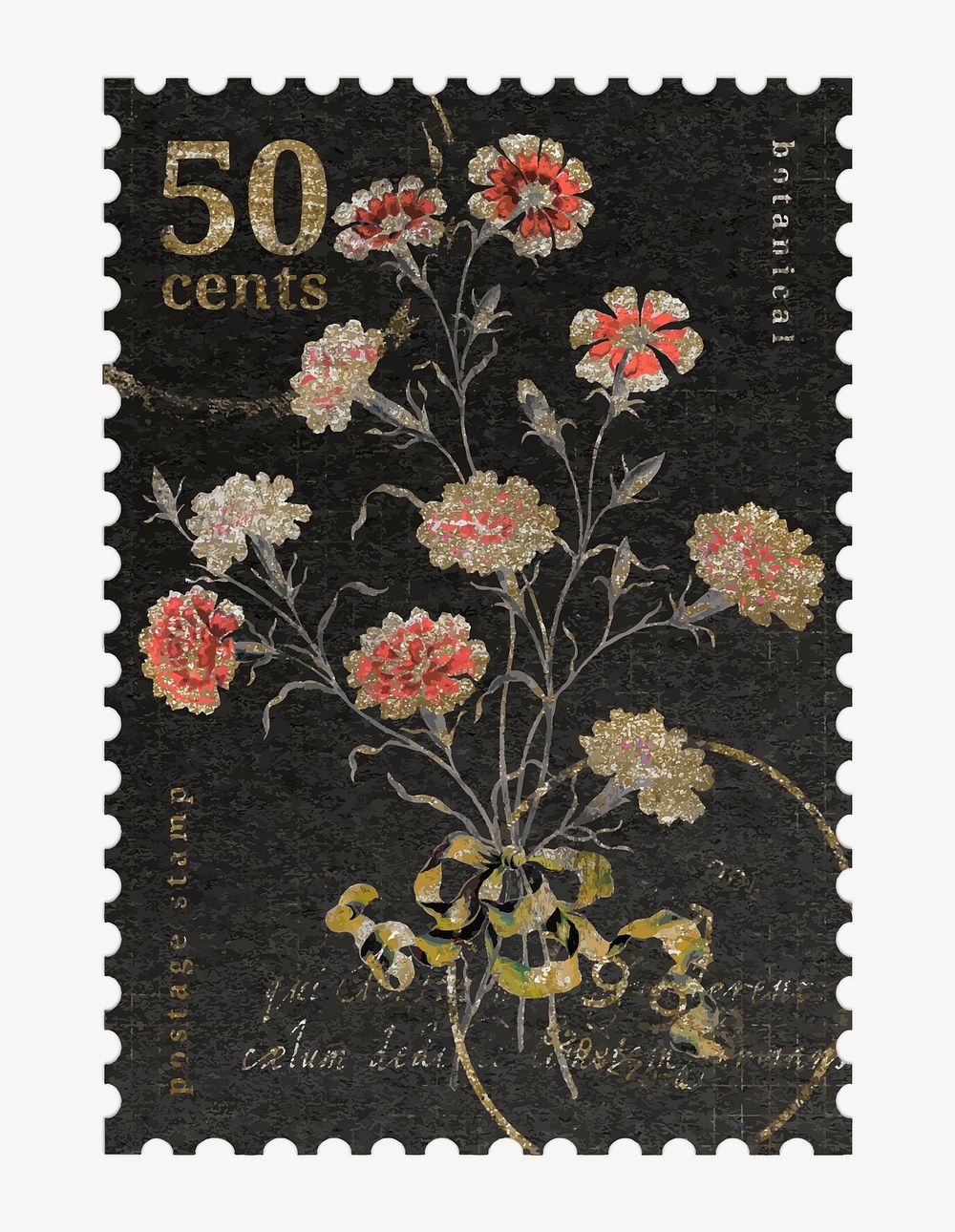 Ephemera flower postage stamp graphic, aesthetic illustration vector