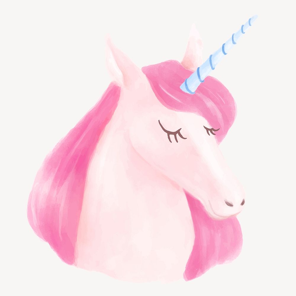 Cute unicorn head sticker, watercolor design vector