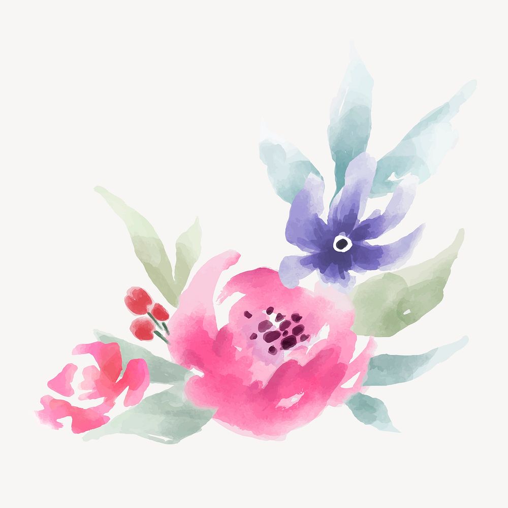 Aesthetic flowers sticker, watercolor design vector