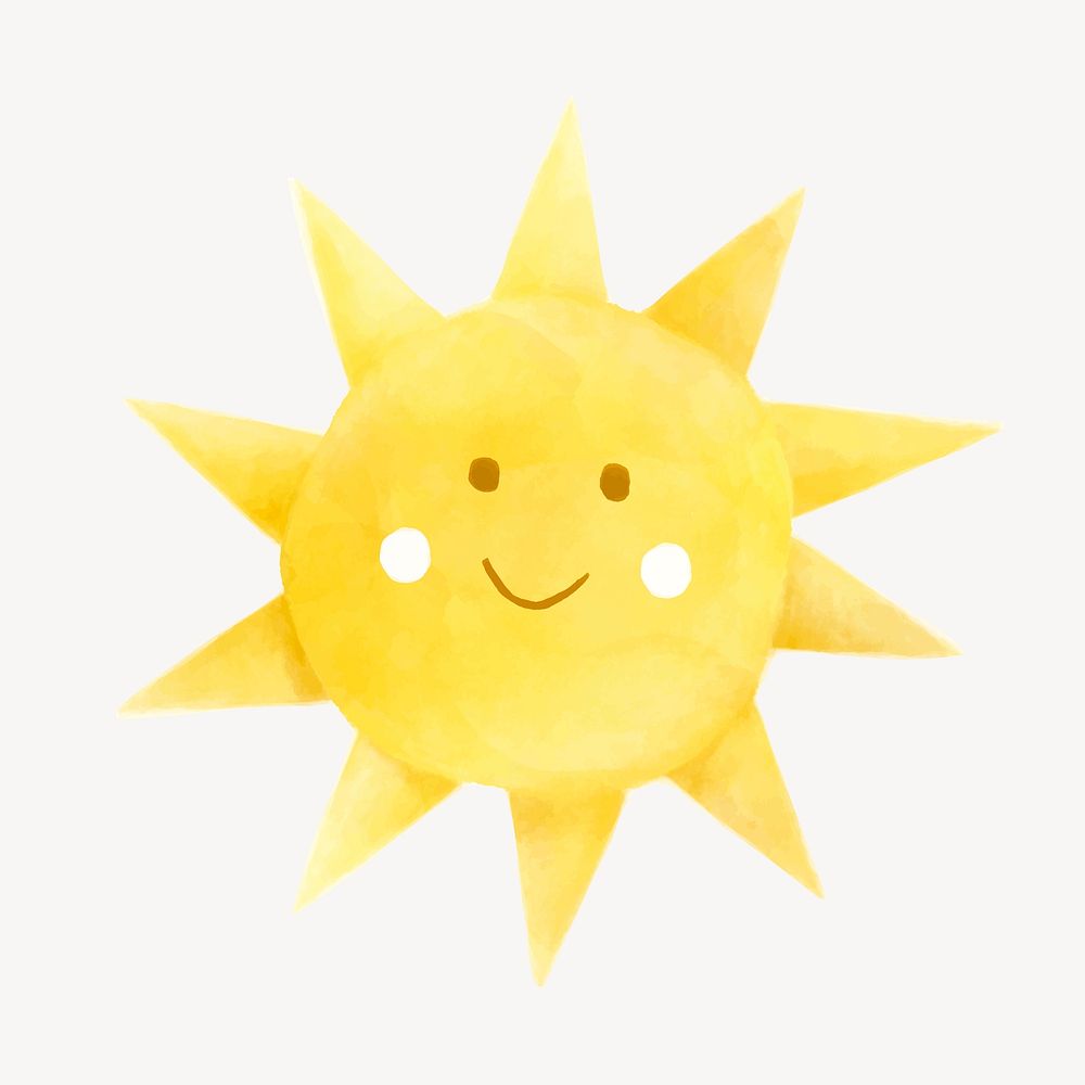 Cute sun sticker, watercolor design vector