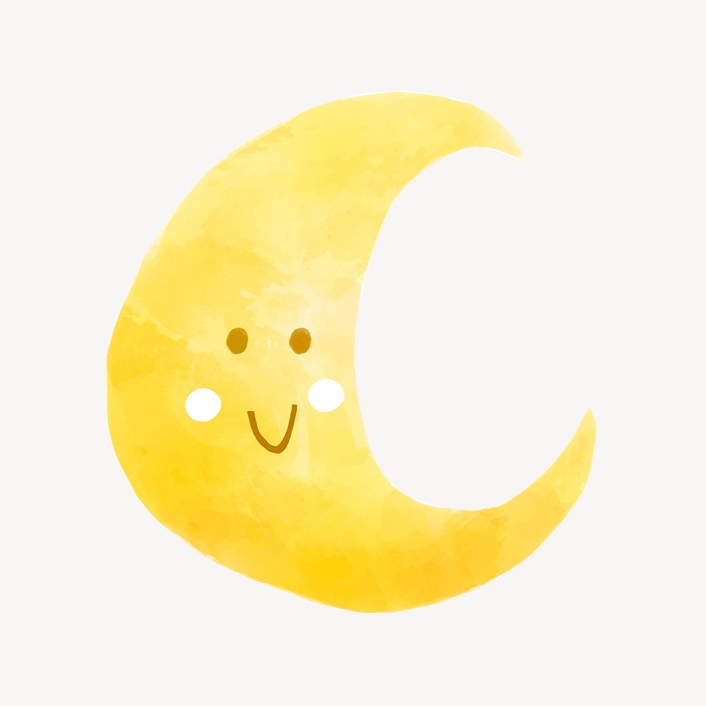 Cute moon sticker, watercolor design vector