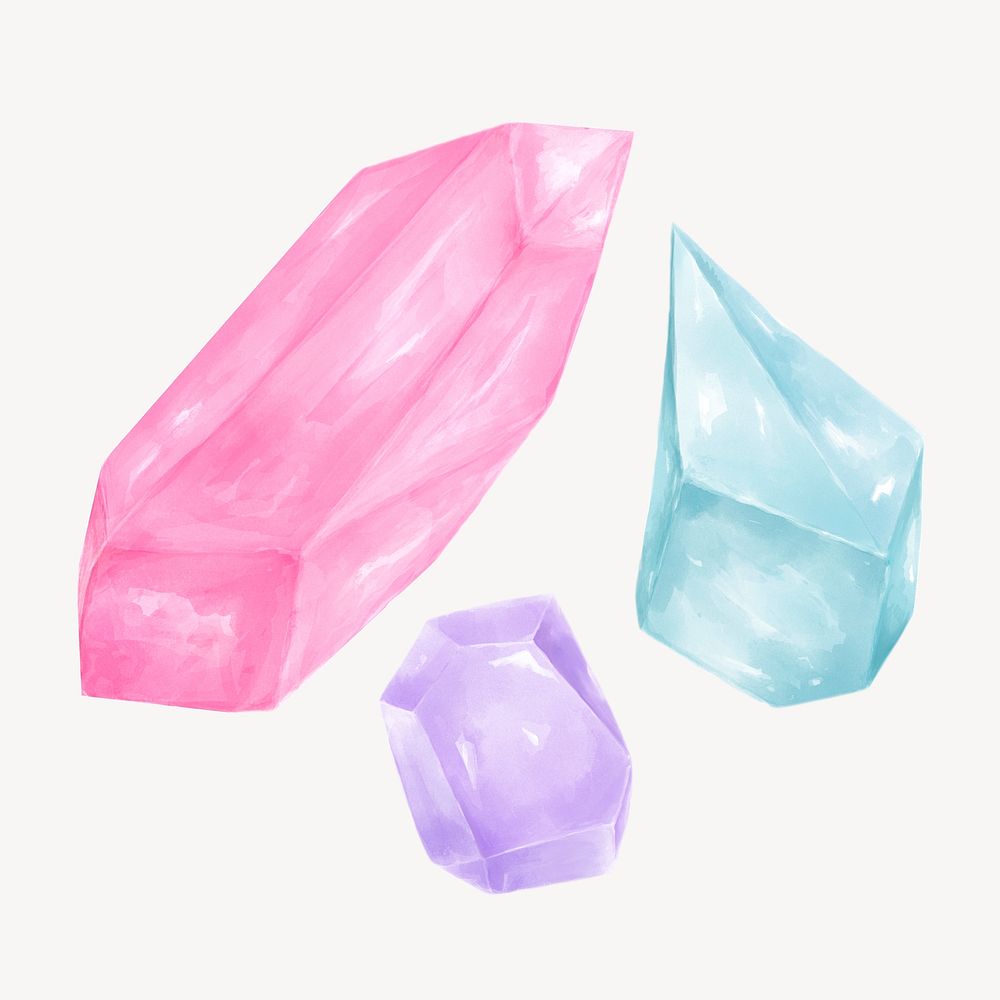 Aesthetic crystals clipart, watercolor design psd