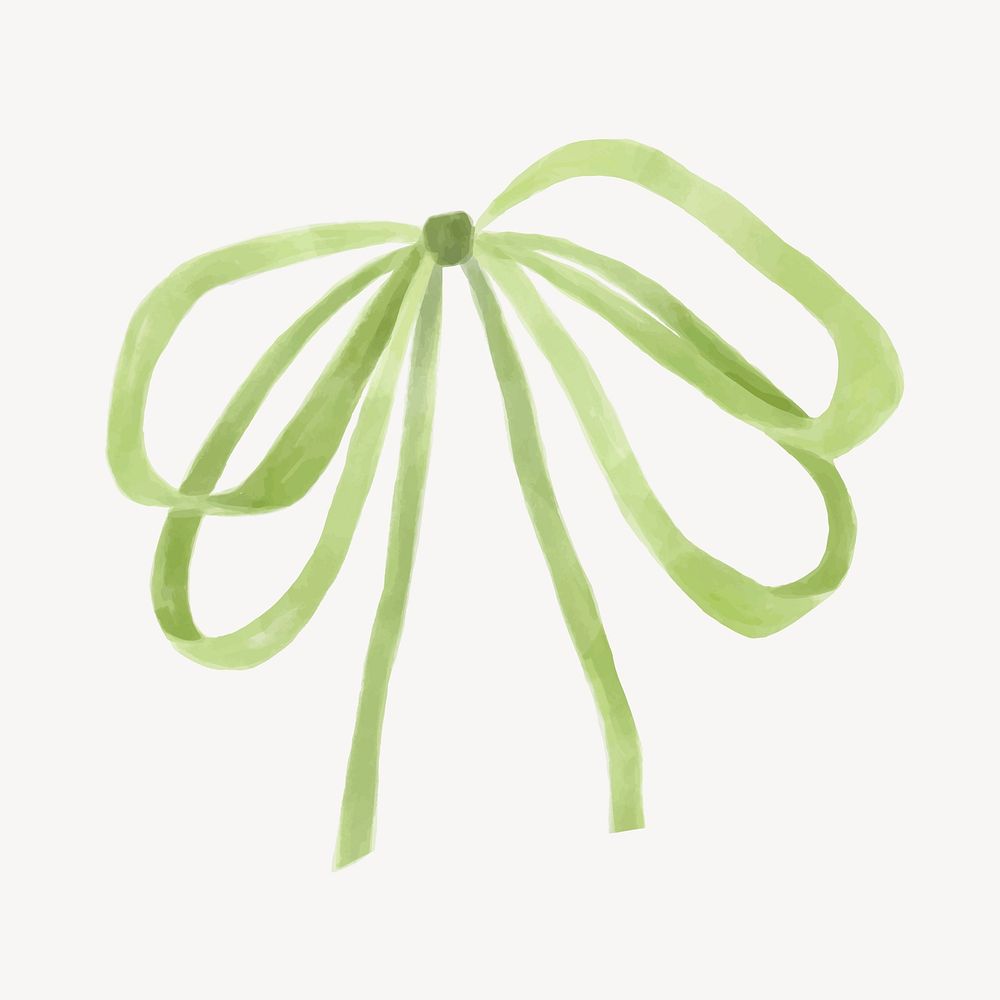 Green bow sticker, watercolor design vector
