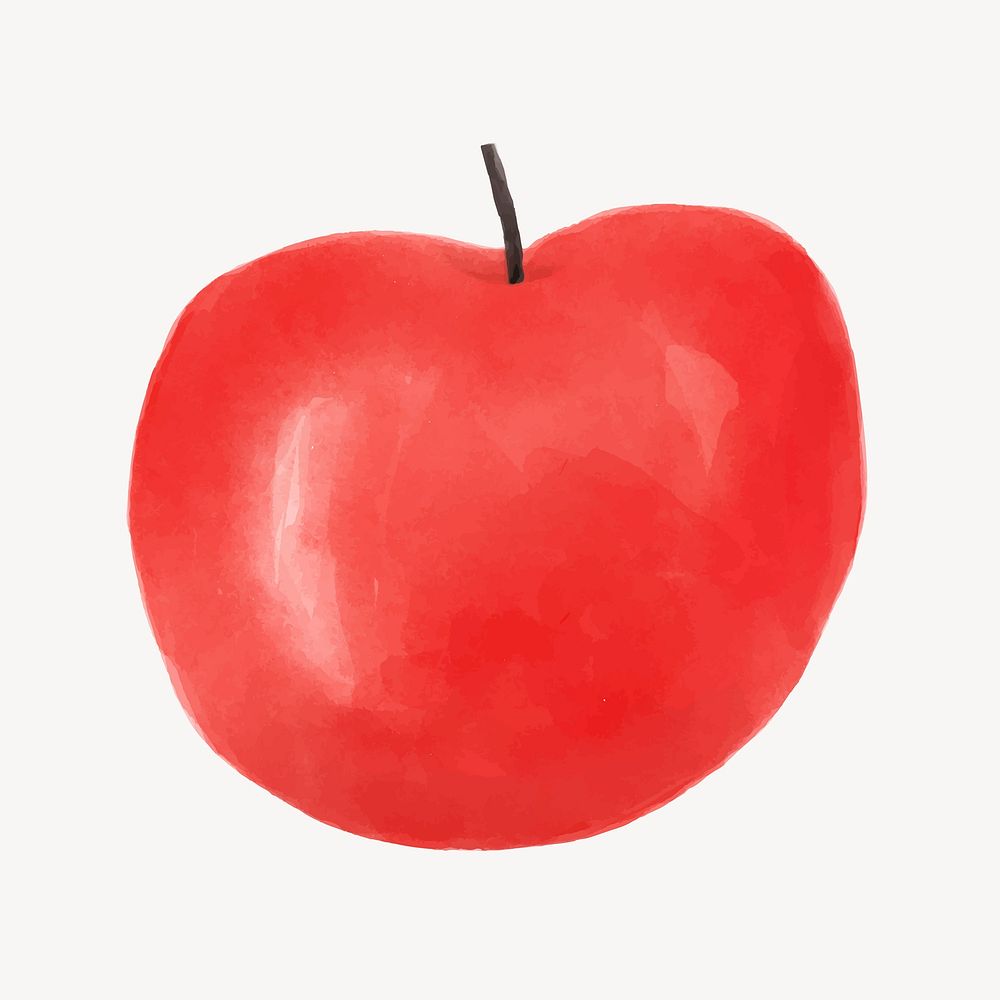 Red apple sticker, watercolor design vector