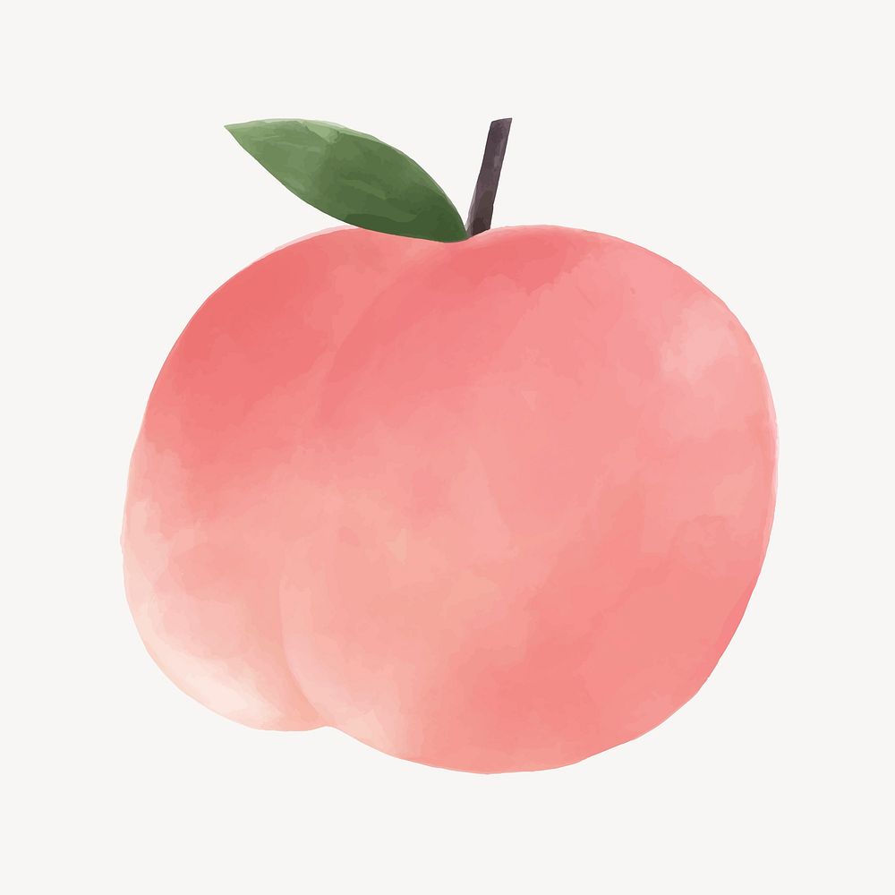 Cute peach sticker, watercolor design vector