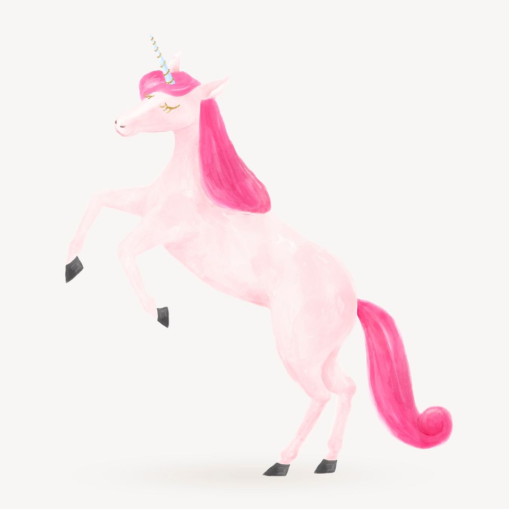 Pink unicorn clipart, watercolor design psd