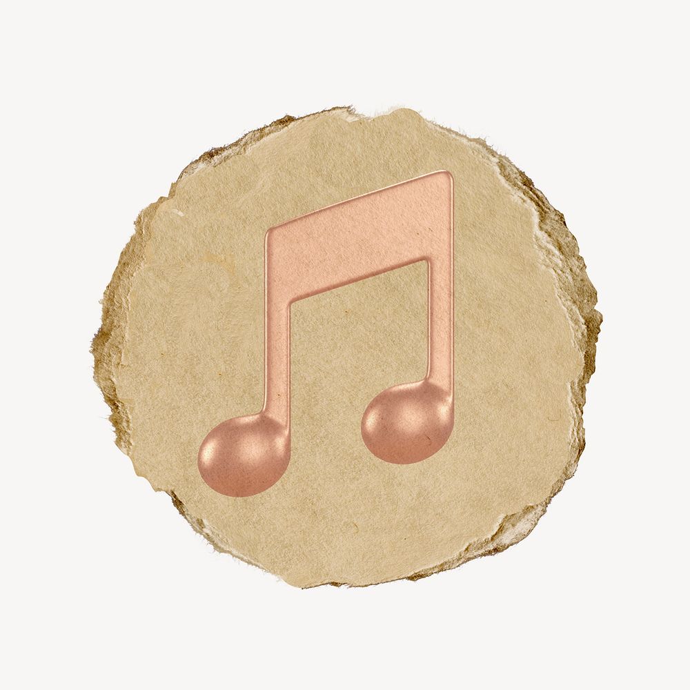 Music note icon, ripped paper badge