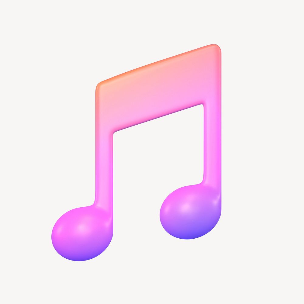 Music note icon, pink 3D rendering illustration
