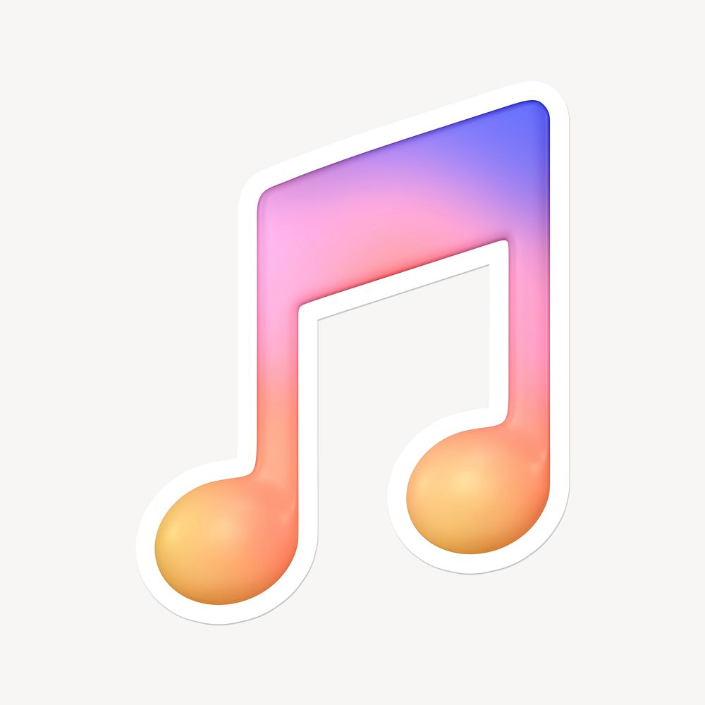 Music note, app icon sticker with white border