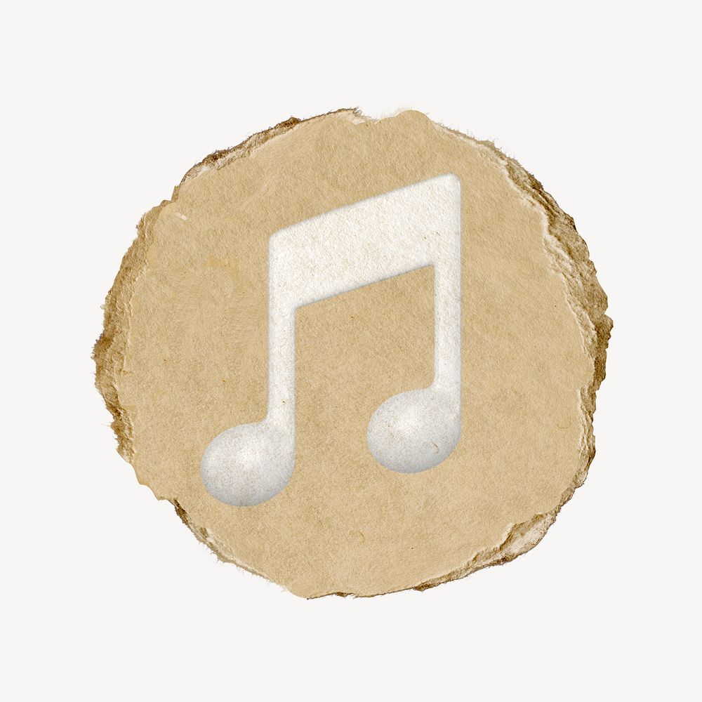 Music note icon sticker, ripped paper badge psd