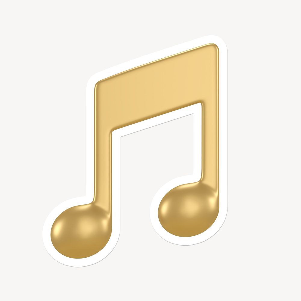 Gold music note, app icon sticker with white border