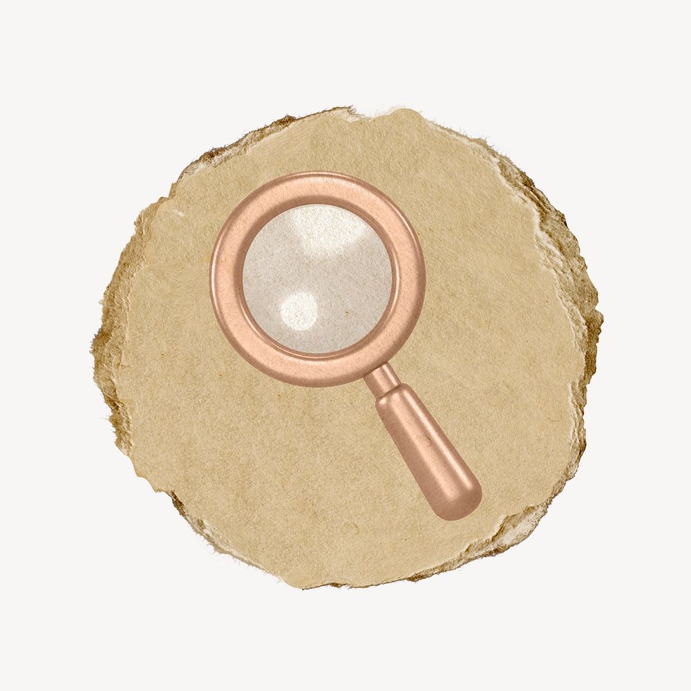 Magnifying glass icon, ripped paper badge