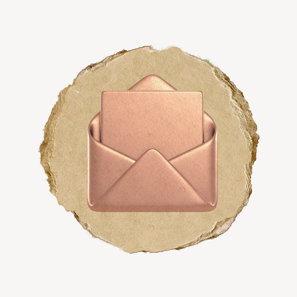 Envelope, rose gold email icon, ripped paper badge