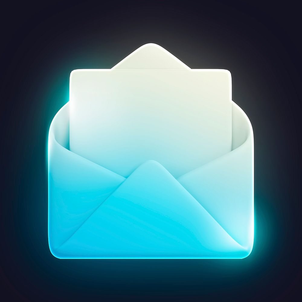 Neon envelope, email 3D icon sticker psd