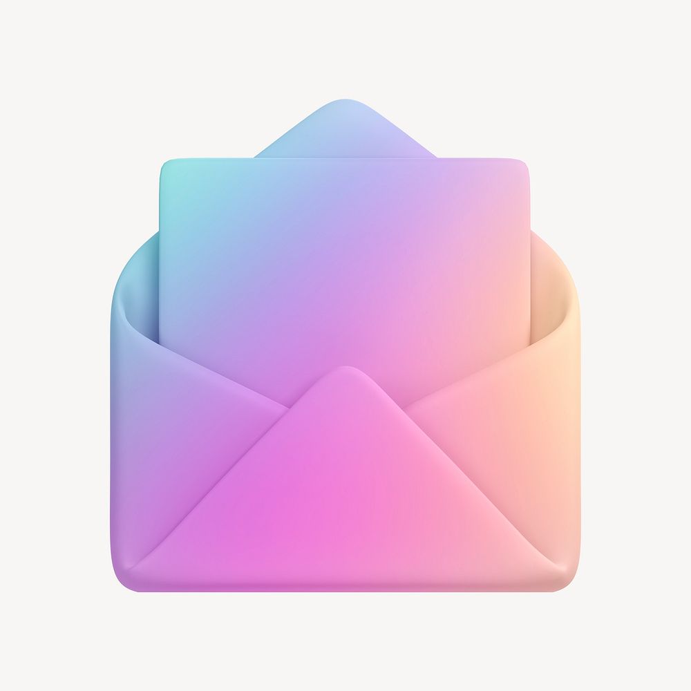 Gradient envelope, email icon, 3D rendering illustration