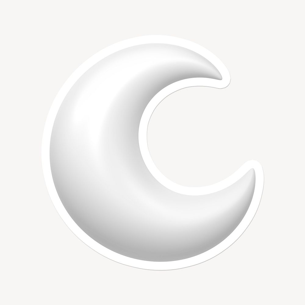 White crescent moon icon sticker with white border