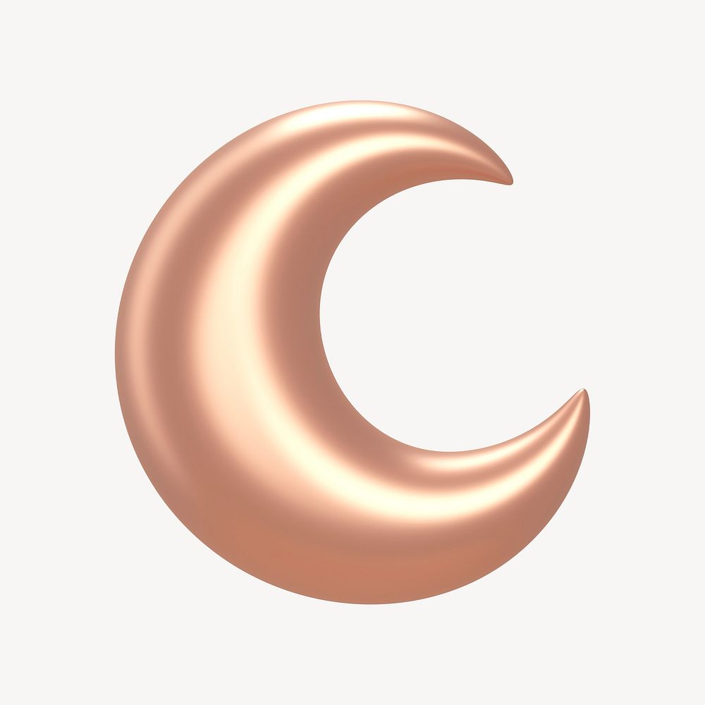 Crescent moon icon, pink 3D rendering illustration