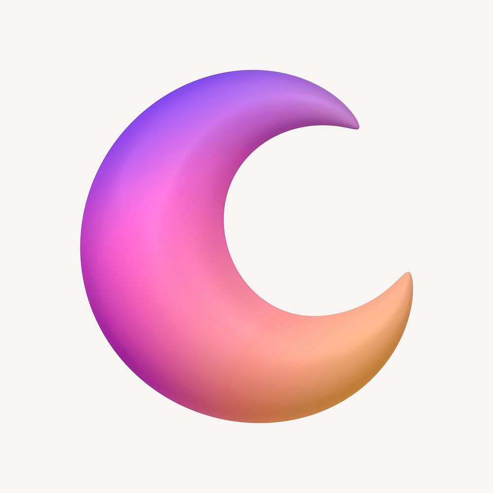 Pink crescent moon icon, 3D rendering illustration