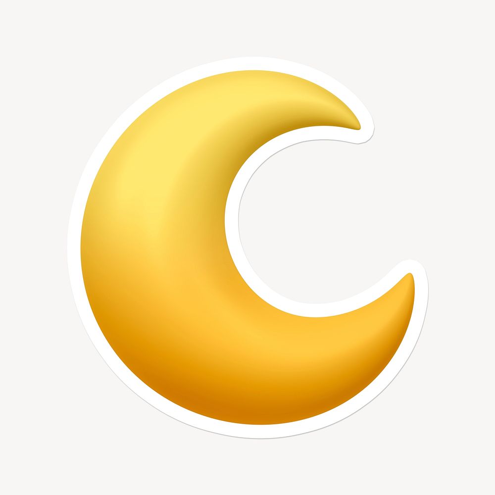 Crescent moon icon, yellow sticker with white border
