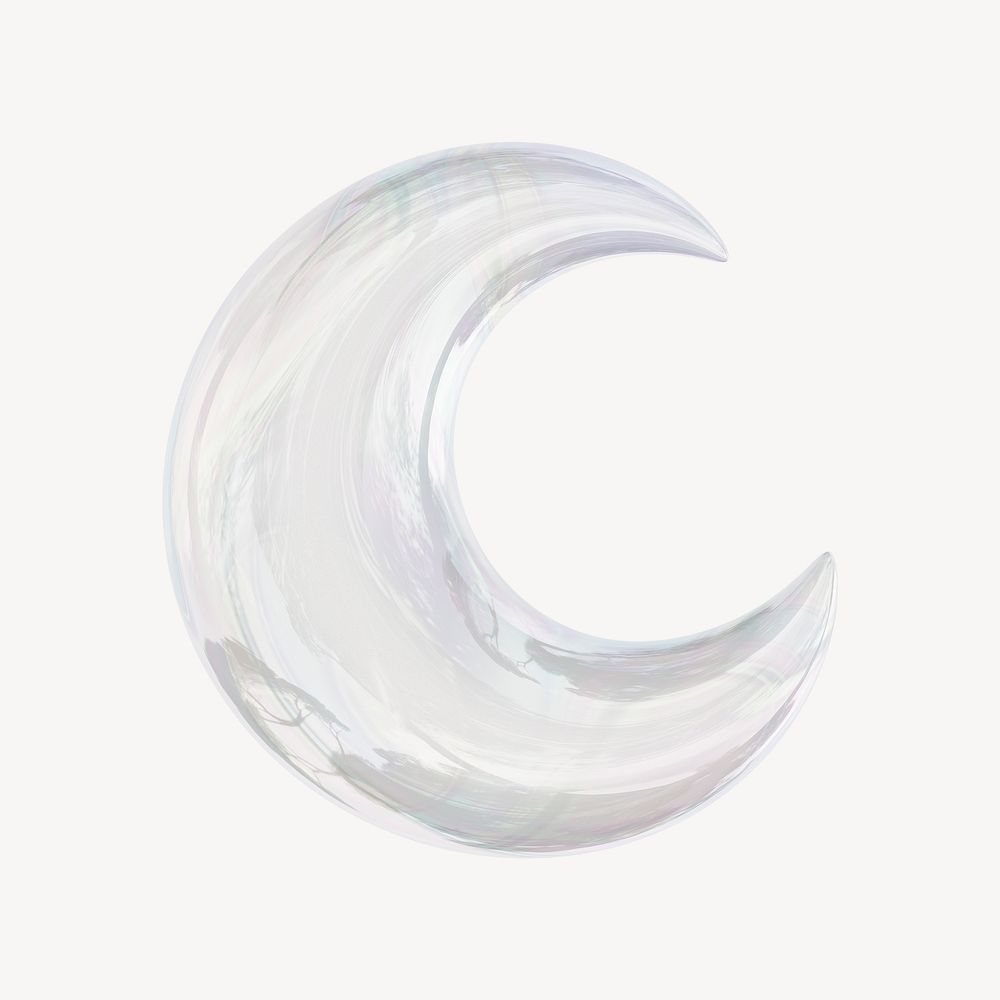 Crescent moon icon, 3D rendering illustration