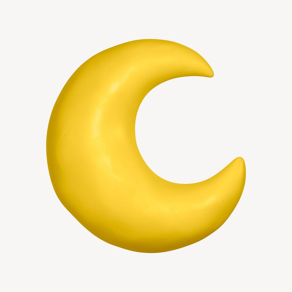 Crescent moon 3D, yellow clay icon sticker psd