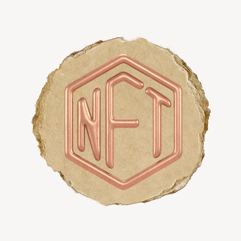 NFT blockchain icon sticker, ripped paper badge psd