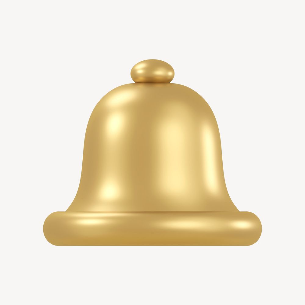 Gold bell, notification 3D icon sticker psd