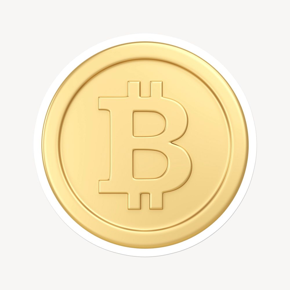 Bitcoin, cryptocurrency icon sticker with white border