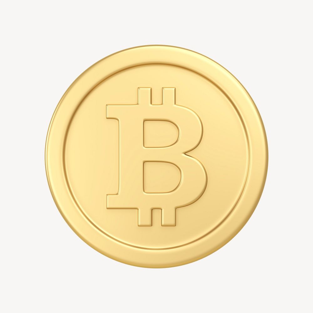 Gold bitcoin, cryptocurrency 3D icon sticker psd