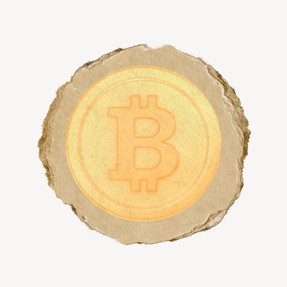 Bitcoin, cryptocurrency icon, ripped paper badge