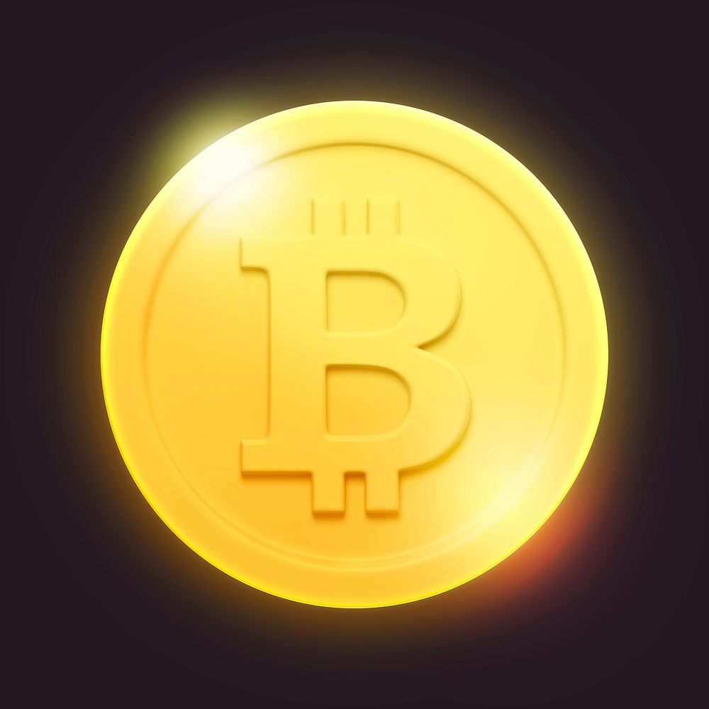 Gold bitcoin, cryptocurrency 3D icon sticker psd
