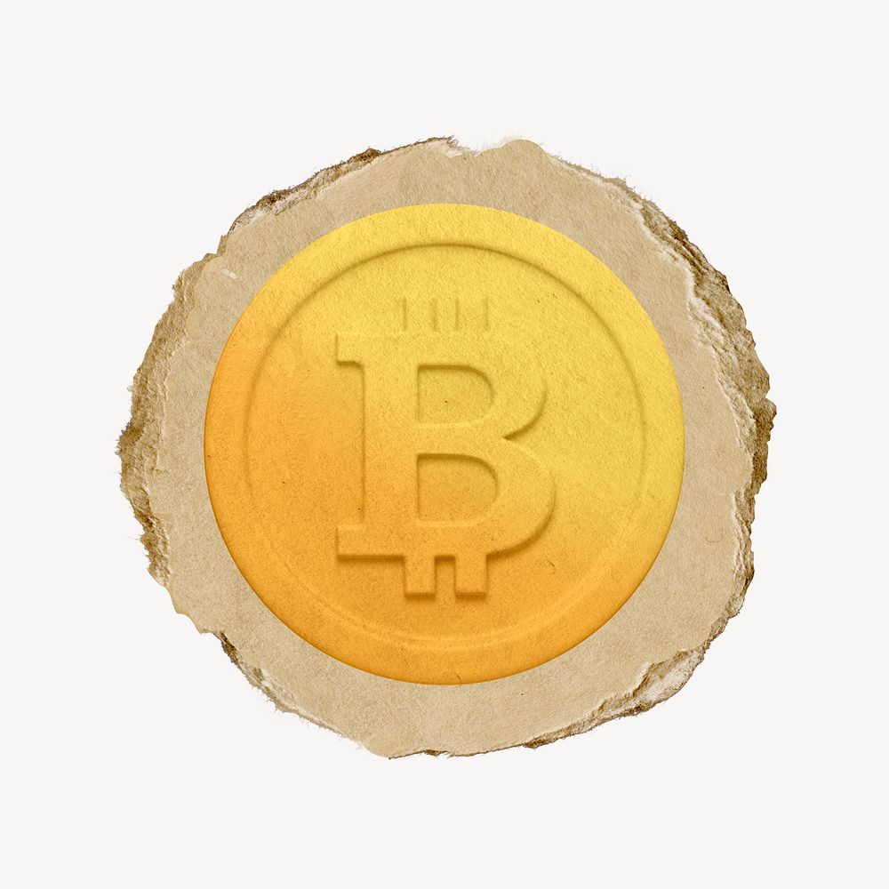 Bitcoin, cryptocurrency icon, ripped paper badge