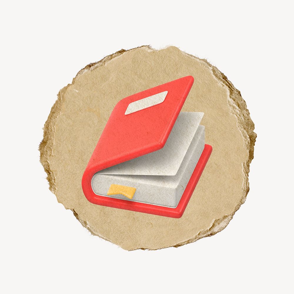 Book, education icon, ripped paper badge