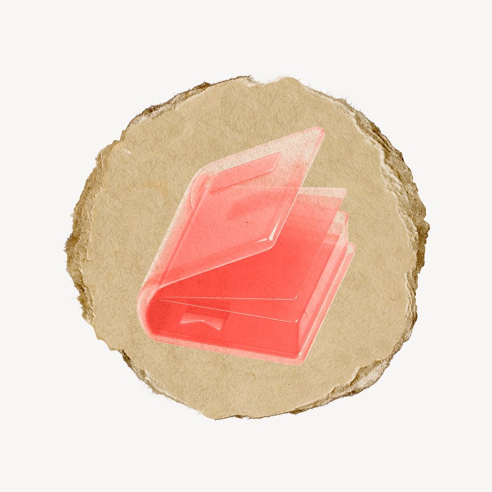 Red book, education icon, ripped paper badge
